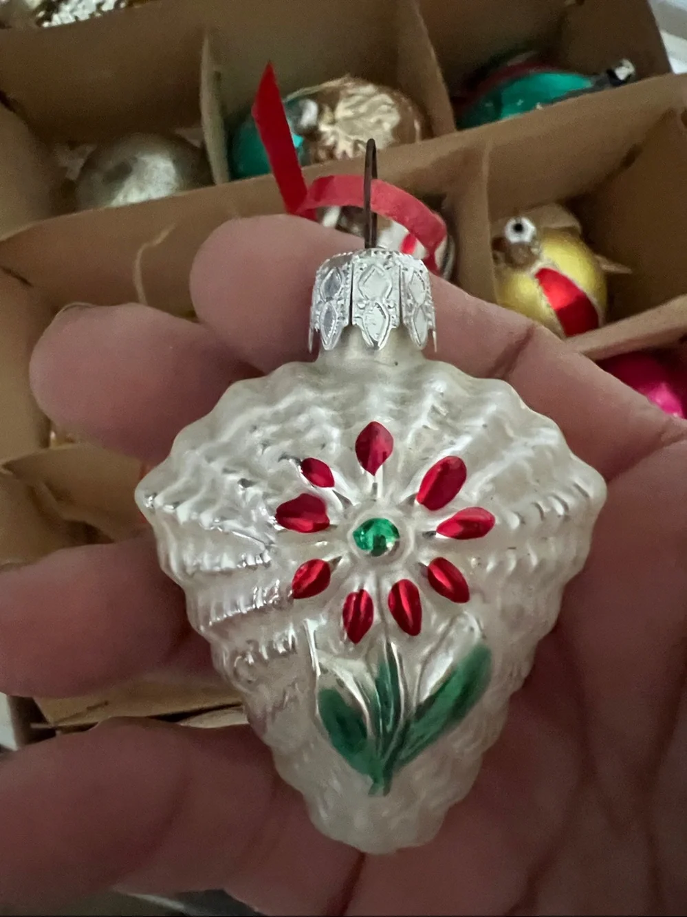 Huge lot Antique vintage Mercury glass Christmas ornaments indent mica flocked